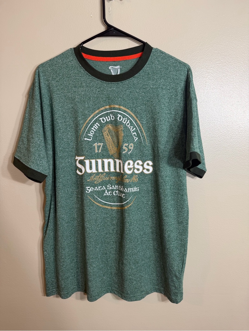 Guinness Green Short-Sleeve Style Long Sleeve Ringer Tee with Harp Logo